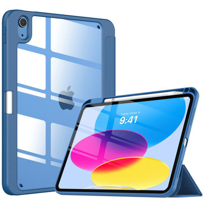 Picture of TiMOVO Case for iPad 10th Generation 2022, iPad 10 Case with Pencil Holder, Hybrid Protective Cover for iPad 10.9 inch, Smart Shell with Clear Back, Auto Wake/Sleep - Abyss Blue