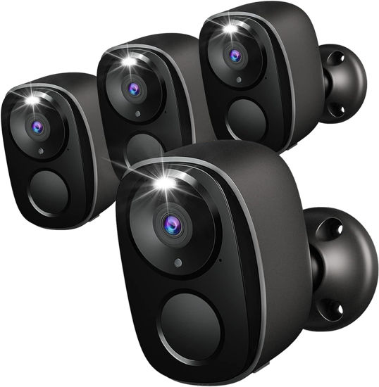 Picture of Rraycom 4Pack Security Cameras Wireless Outdoor,2K Battery Powered AI Motion Detection Siren Alarm Surveillance Indoor Home Camera, Color Night Vision, 2-Way Talk, Waterproof, Cloud/SD, Works w/Alexa