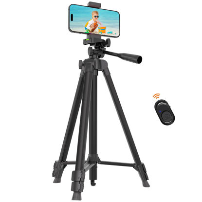 Picture of Luswemi 53'' Phone Tripod, Lightweight Phone & Camera Mount Tripod Stand with Remote and Phone Holder, Portable Cellphone Tripod Compatible with iPhone 16 Pro Max/15 Pro/Samsung/DJI/GoPro