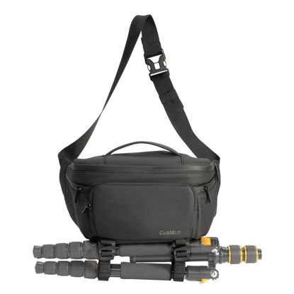 Picture of Waterproof Camera Waist Bag - Portable Fanny Pack, Compact Camera Case with Tripod Holder, Daily Crossbody Bag for Canon Nikon Sony DSLR/SLR/Mirrorless Camera, Can accommodate 1 Camera 2 Lens, Black