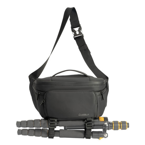 Picture of Waterproof Camera Waist Bag - Portable Fanny Pack, Compact Camera Case with Tripod Holder, Daily Crossbody Bag for Canon Nikon Sony DSLR/SLR/Mirrorless Camera, Can accommodate 1 Camera 2 Lens, Black