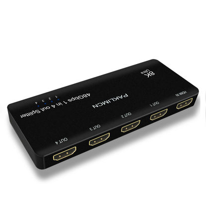 Picture of 8K HDMI Splitter 1 in 4 out 4K 120Hz, HDMI Duplicator Adapter 1 to 4 Output Simultaneously for 4 Displays, Support Full HD 1080P 3D HDCP 1.4 for PS3/4, Blu-Ray DVD Player - Not for Extend (8K 1in4out)