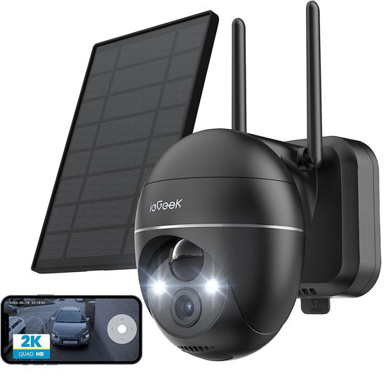Picture of Security Cameras Wireless Outdoor, 2K Solar Security Camera System 360° PTZ with Spotlight & Siren, ieGeek 2.4Ghz Outdoor Security Cameras,Color Night Vision, Work with Alexa, PIR, 2-Way Talk, IP65