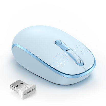 Picture of TECKNET Wireless Mouse, 2.4G Quiet Computer Mouse with USB Receiver, 4 Buttons Portable Cordless Mice for Chromebook, Laptop, PC, Mac, 800/1200/1600 DPI - Blue