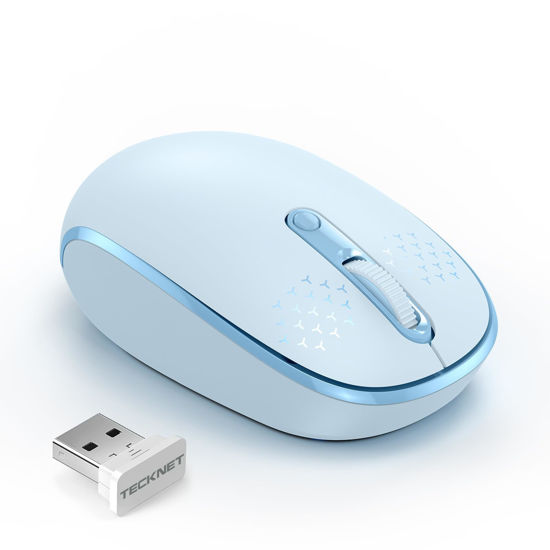 Picture of TECKNET Wireless Mouse, 2.4G Quiet Computer Mouse with USB Receiver, 4 Buttons Portable Cordless Mice for Chromebook, Laptop, PC, Mac, 800/1200/1600 DPI - Blue
