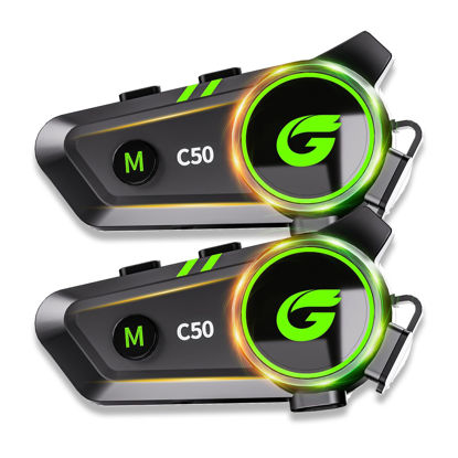 Picture of Motorcycle Bluetooth Headset, C50 2-Riders 1200M universal Intercom Communication Systems, HiFi Stereo Sound/IPX6 Waterproof/Call Music Control, Motorcycle Helmet Speaker Intercom Headset（2 pack）