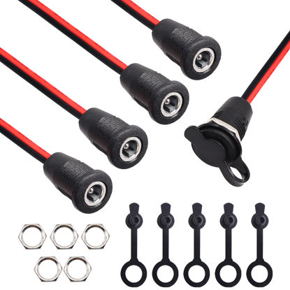 Picture of weideer 5Pcs 10A DC-099 DC Power Jack Cord Socket 5.5x2.1MM Threaded Female Mount Connector Adapter with 15CM 18AWG Pre-soldered Wires Waterproof Cover Cap K-078