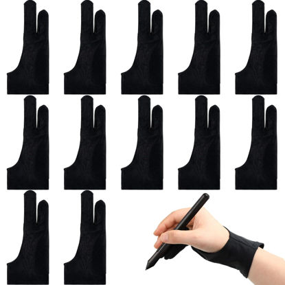 Picture of Silipull 12 Pcs Artist Drawing Glove Digital Art Glove with Two Fingers Tablet Artist's Drawing Glove for Stylus Pen Graphic Tablet Sketching Painting Anti False Touch for Right Left Hand
