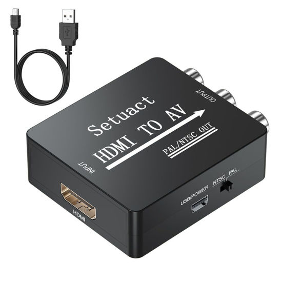 Picture of Setuact HDMI to AV Converter, HDMI to RCA Converter, Supports PAL/NTSC for Apple TV, Roku, Fire Stick, Blu-ray, DVD Player, Older TV, Projector, (Single)