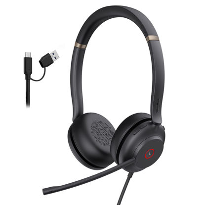 Picture of Yealink UH37 USB Headset with Mic,Wired Headset with Noise Cancelling Microphone for Computer PC Laptop VoIP Phone,USB-A & USB-C Cable,Works with Zoom and Other Leading UC Platforms