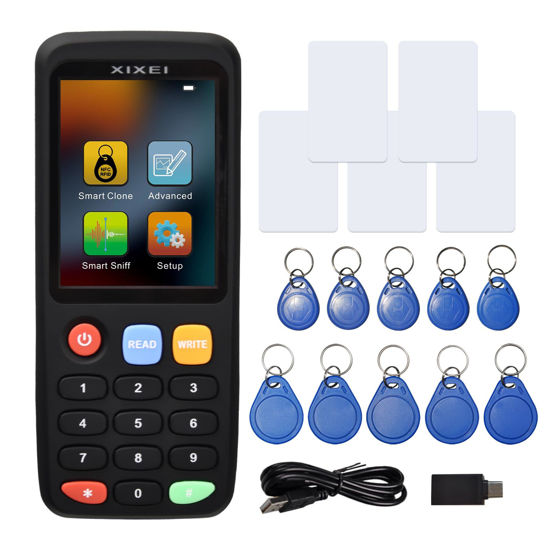 Picture of XIXEI X7 NFC RFID Card Copier Reader Writer Duplicator for Mulit Frequency Read and Writer Smart Card Programming Card(5 pcs rewritable Cards 5 pcs UID keyfobs 5pcs T5577 keyfobs)