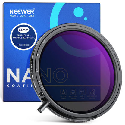 Picture of NEEWER 55mm True Colors Variable ND&CPL Filter with Putter, ND3-64(1.5-6 Stops), 2 in 1 Adjustable Limited Neutral Density & CPL Filter, Multi Coated HD Optical Glass/Aluminum Frame/Scratch Resistant