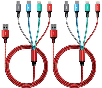 Picture of Multi Charging Cable 3.5A,[2Pack 6Ft] 4 in 1 Braided Multi Charging Cord,Fast Charging Cable,Multi USB Cable Adapter with IP/Type C/Micro USB Port for Cell Phones Samsung Galaxy PS Tablets & More