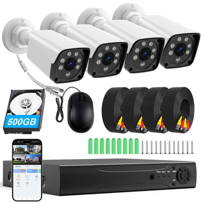 Picture of H.265+ Wired Security Camera DVR Kit System with AI Human Vehicle Detection, 4X 1920P 5MP IP67 Metallic Indoor/Outdoor Cameras IR Night Vision, 4K NVR 500GB HDD Included for 24/7 Recording