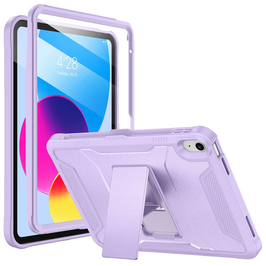 Picture of Soke Case for iPad 10th Generation 10.9-inch 2022, with Built-in Screen Protector and Kickstand, Rugged Full Body Protective Cover for New Apple iPad 10.9 Inch - Violet
