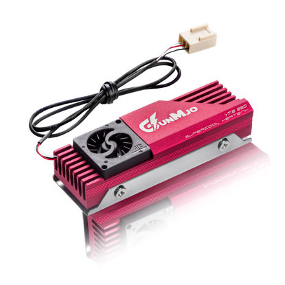 Picture of GUNMJO M.2 2280 SSD Heatsink, 20mm Built-in Cooling Fan, Aluminum Plate-Fin Design, with Thermal pad for AI and Gaming PC, Red