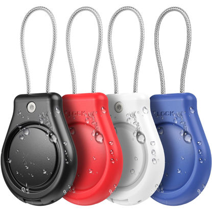 Picture of 4 Pack IPX8 Waterproof AirTag Keychain Holder，Air tag Lock Case with Wire Cable Compatible with Apple AirTags,Ultra Durable Anti-Lost Lock Keychain Holder for Luggage,Dog,Key,（Black/Red/Blue/White）