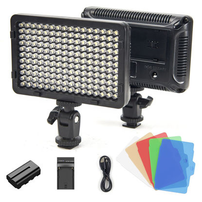 Picture of Tolifo PT-176S on Camera Video Light, Dimmable 11W LED Light Panel with 2200mAh Rechargable Battery and Charger, Portable Photo Studio Video Photography Light with 5 Color Filters Hot Shoe