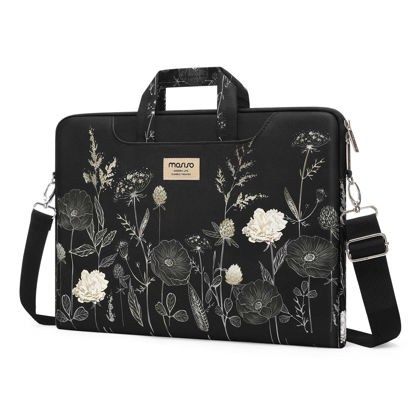 Picture of MOSISO Laptop Bag for Women, 15 inch Computer Bag Compatible with MacBook, HP, Dell, Lenovo, Asus, Notebook, 15.6 inch Laptop Messenger Shoulder Sleeve with Strap, Retro Flower