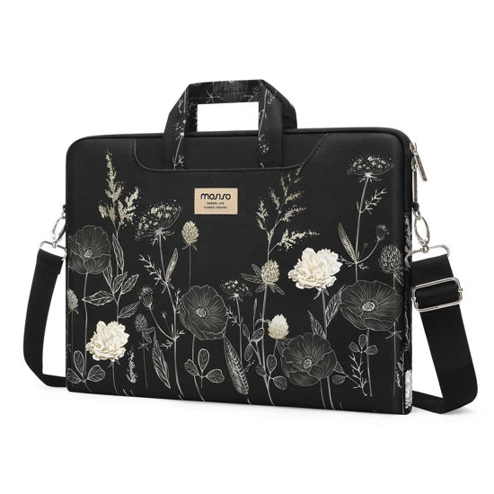 Picture of MOSISO Laptop Bag for Women, 15 inch Computer Bag Compatible with MacBook, HP, Dell, Lenovo, Asus, Notebook, 15.6 inch Laptop Messenger Shoulder Sleeve with Strap, Retro Flower