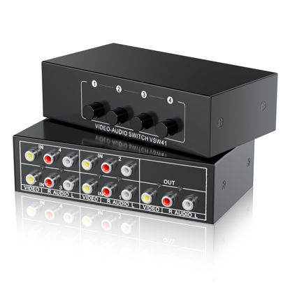 Picture of RCA Switch 4 in 1 Out Composite Video L/R Audio Selector Box 4X1, BolAAzuL 4-Way RCA Switcher - 4 Port AV Selector Switch - Plug & Play for Wii PS2 Xbox DVD STB HDTV