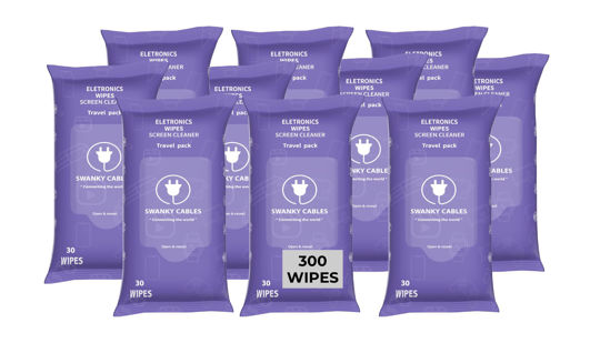 Picture of Swanky Cables Screen Cleaner Wipes: Electronic Wipes for Screens - Computer Screen Wipes for Lens, Phone, Tv Screen and Monitor Cleaning - Tech Wipes & Microfiber Cloth (Soft Wipes, 300 Count)