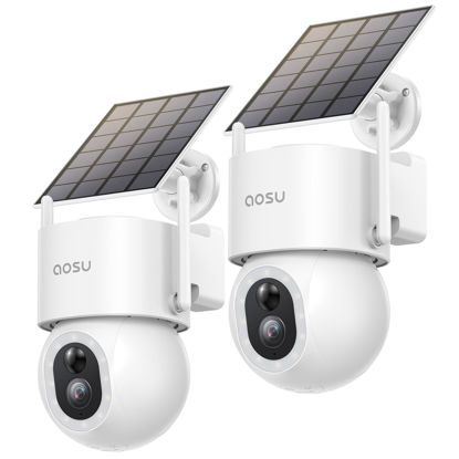 Picture of AOSU Solar Security Cameras Wireless Outdoor - 3K 5MP Home Security Camera, 360° Panoramic View, 400-Lumen Floodlight Camera, Color Night Vision, WiFi Camera, Auto Tracking, AI Human Detection(2 Pack)