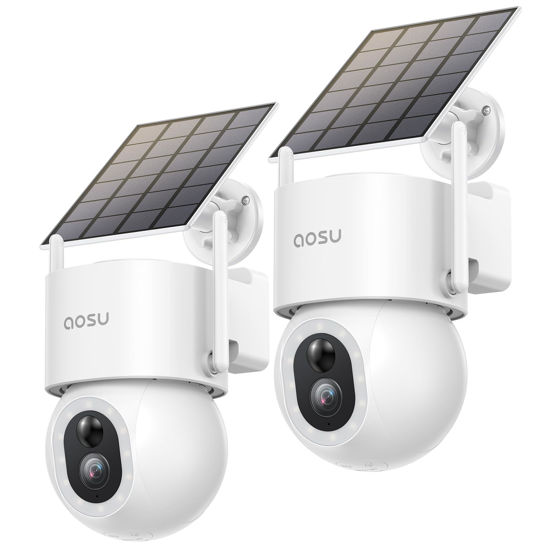 Picture of AOSU Solar Security Cameras Wireless Outdoor - 3K 5MP Home Security Camera, 360° Panoramic View, 400-Lumen Floodlight Camera, Color Night Vision, WiFi Camera, Auto Tracking, AI Human Detection(2 Pack)