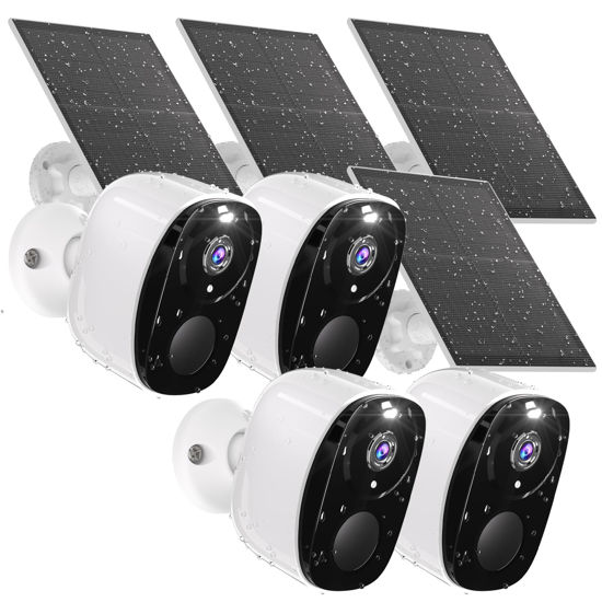 Picture of 4PCs 2K Security Camera Wireless Outdoor, Solar Camera for Home Security, Battery Powered WiFi Security Cameras with Color Night Vision, AI Motion Detection, 2-Way Audio, IP65, SD/Cloud, Works Alexa