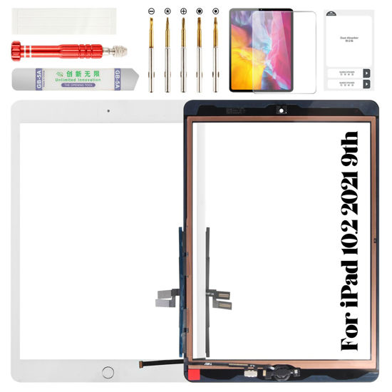 Picture of for iPad 10.2 2021 Screen Replacement for iPad 9 9th Gen 2021 Repair Kits for iPad 10.2" 9th Touch Screen Digitizer Replacement A2602 A2603 A2604 A2605 with Home Button White(Without LCD)