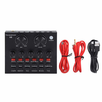 Picture of External Sound Card, USB V8 Live External Sound Mixer Board, Voice Changer Sound Card with Multiple Sound Effects for Live Recording Home KTV Voice Chat