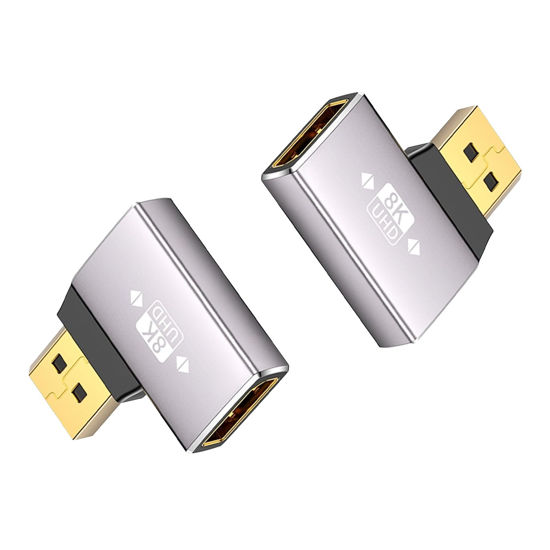 Picture of Duttek 8K Right Angle Displayport Adapter, Displayport Extender Adapter 32.4Gbps, DisplayPort Male to Female Adapter (8K/60Hz, 4k/144Hz) for PC, Laptop 2Pack
