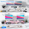 Picture of gianotter Dual Monitor Stand Riser, Desk Organizer With Drawer and 2 Pen Holders, Desk Accessories & Workspace Organizers, Monitor Stand for Desk, Office Decor Essentials (Pink)