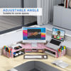Picture of gianotter Dual Monitor Stand Riser, Desk Organizer With Drawer and 2 Pen Holders, Desk Accessories & Workspace Organizers, Monitor Stand for Desk, Office Decor Essentials (Pink)