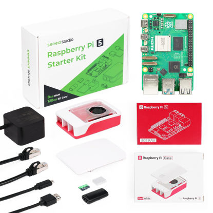 Picture of Seeed Studio Raspberry Pi 5 Starter Kit - 8GB RAM, Official Pi 5 case with Active Cooler, 128GB SD Card with pre-Installed Raspberry Pi OS, Official 27W Power Supply, HDMI Cable (1.5M), Network Cable