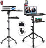 Picture of Asltoy Projector Tripod Stand with Wheels Adjustable Height Laptop Tripod Stand Treadmill Laptop Stand with 2 Shelves Phone Holder Projector Tripod Music Stand Office Home Portable Laptop Floor Stand