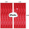 Picture of 2 Pcs 3.2ft x 8.2ft Shiny Red Metallic Tinsel Foil Fringe Curtains Photo Booth Backdrop for Birthday Wedding Holiday Celebration Bachelorette Party Decorations (Red)