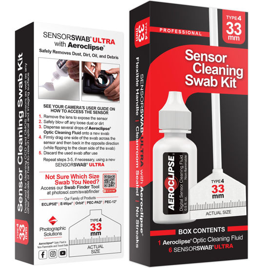 Picture of Sensor Cleaning Swab Kit - Aeroclipse Non-Flammable Optic Cleaning Solution (0.5oz/15ml) + Type-4 Sensor Swab Ultra 33mm (Pack of 6) - for Medium Format CMOS and CCD Sensors - Dust & Oil Remover