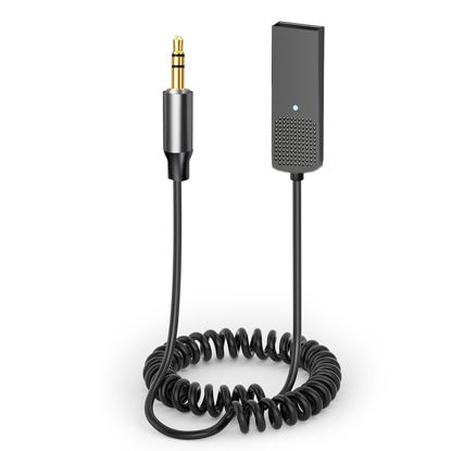 Picture of NEWNEWLIU Aux Bluetooth Adapter 5.3 with Built-in Microphone Bluetooth Receiver USB-3.5mm Wireless Car Kit Auxiliary Incoming Hands-Free Calls Compatible with Car Speaker and Home Audio(T07)