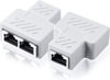Picture of VizGiz 2 Pack RJ45 Splitter 1 to 2 Port T Adapter Female Socket Ethernet Connector Dual Ways Plug Modular Hub Switcher for Network Cat5 Cat6 Cat7 LAN Cable Computer PC Router POE IP Camera TV Box