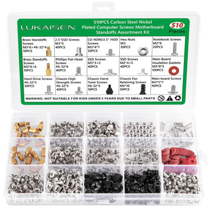Picture of 510 Pcs Computer Screw Set, PC Case Motherboard Standoffs Screws #6-32 Male to M3 Female Standoffs Sets for Personal Computer Screw Standoffs Set Kit for PC Case Motherboard HDD SSD CD-ROM Hard Drive
