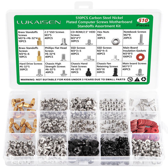 Picture of 510 Pcs Computer Screw Set, PC Case Motherboard Standoffs Screws #6-32 Male to M3 Female Standoffs Sets for Personal Computer Screw Standoffs Set Kit for PC Case Motherboard HDD SSD CD-ROM Hard Drive