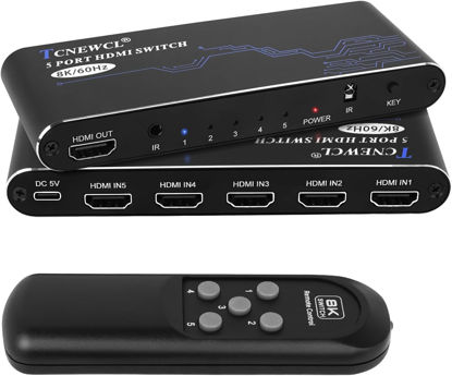 Picture of 8K HDMI Switch 5 in 1 Out, HDMI Switch Hub 8K@60Hz 4K@120Hz, HDCP 2.3, HDR, Dolby, DTS HDMI 2.1 Switch with Remote, Compatible with PS5 PS4, Xbox, TV