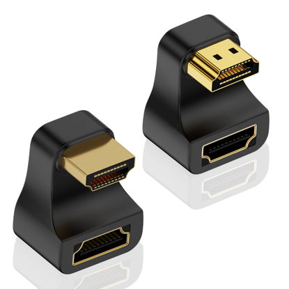 Picture of Duttek 8K HDMI 180 Degree Adapter, U Shaped HDMI Adapter, Up Angle & Down Angle HDMI 2.1 Extender Adapter, 48Gbps HDMI Male to Female Adapter with LED Indicator for Laptop, HDTV, PS5 2 Pack