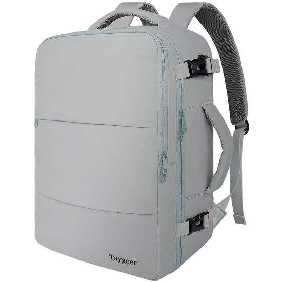Picture of Taygeer Carry On Backpack, Womens Travel Backpack with USB Charging Port & Shoe Pouch, Laptop Backpack 15.6inch Flight Approved, College Backpack Teacher Tote Bag for Business Travel Supplies, Grey