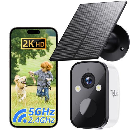 Picture of TIEJUS Security Cameras Wireless Outdoor, 5G/2.4GHz Solar Camera Outdoor Wireless, Wireless Camera for Home Security with Color Night Vision, AI Detection, 2 Way Talk, IP66, Cloud/SD, Alexa