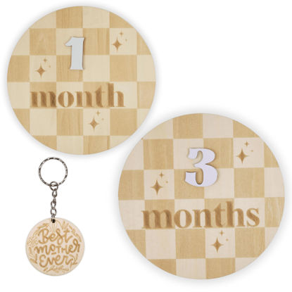 Picture of Monthly Baby Milestone Signs - Baby Monthly Milestone Wooden Circles for 1-12 Month Photos & Gender Neutral Announcement Cards (Caro)