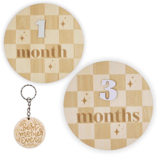 Picture of Monthly Baby Milestone Signs - Baby Monthly Milestone Wooden Circles for 1-12 Month Photos & Gender Neutral Announcement Cards (Caro)
