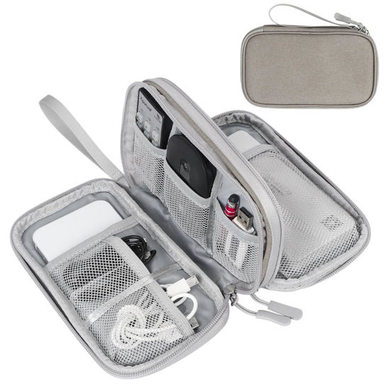 Picture of FYY Electronic Organizer, Travel Cable Organizer Bag Pouch Electronic Accessories Carry Case Portable Waterproof Double Layers Storage Bag for Cable, Charger, Phone, Earphone, Medium Size- Khaki