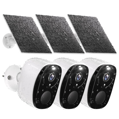 Picture of Rraycom 3pc Solar Security Cameras Wireless Outdoor, 2K Battery Powered Security Cameras, WiFi Security Cameras for Home Outside, Color Night Vision, AI Motion Detection, 2-Way Audio, IP65, SD/Cloud